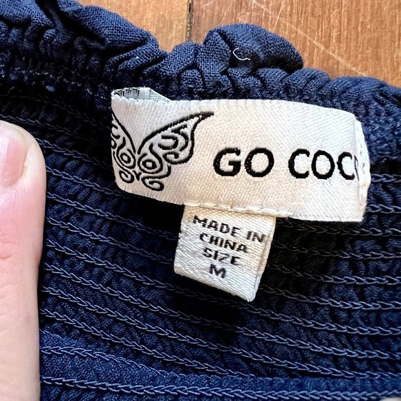 Go CoCo Off the Shoulder Navy Romper Size Medium - Picture 3 of 6